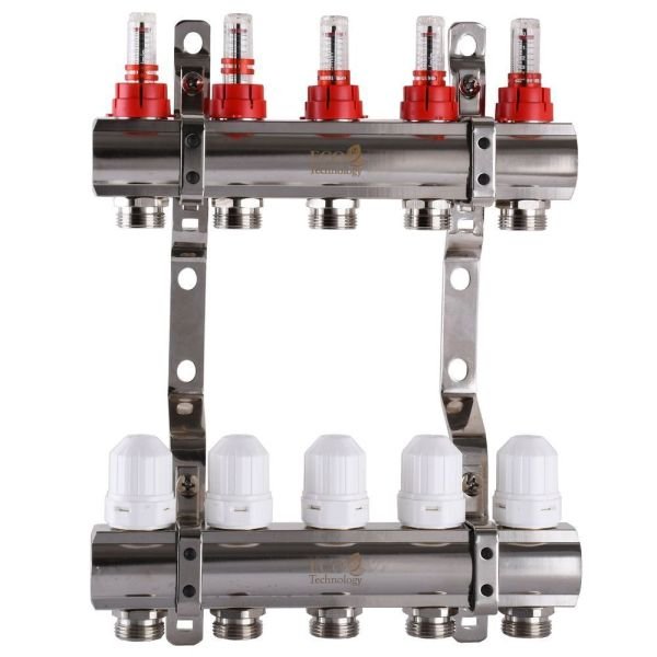 Колектор з витратомірами,регуляторами та кріпленнями 1"х5