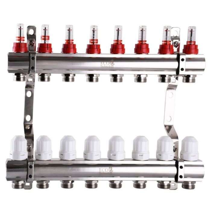 Колектор з витратомірами,регуляторами та кріпленнями 1"х8